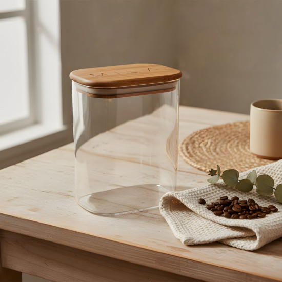 Glass Jar with Wooden Lid L